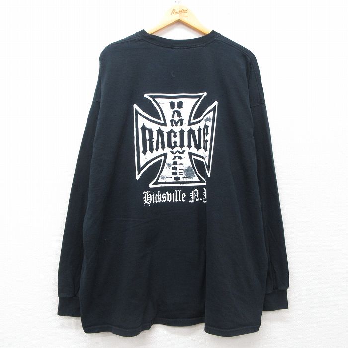 XL★古着 長袖 Tシャツ メンズ レーシング 大きいサイズ クルーネック 黒 ブラック 25jun21 中古