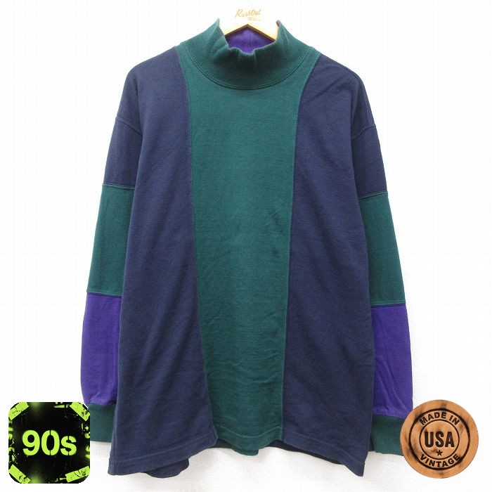 【50%OFF】90s 長袖Tシャツ モックネック ネイビー XL | 古着