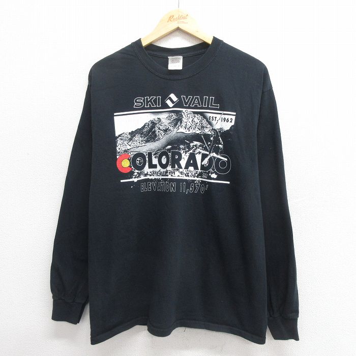 L★古着 長袖 ビンテージ Tシャツ メンズ 00年代 00s コロラド コットン クルーネック 黒 ブラック 25jun24 中古