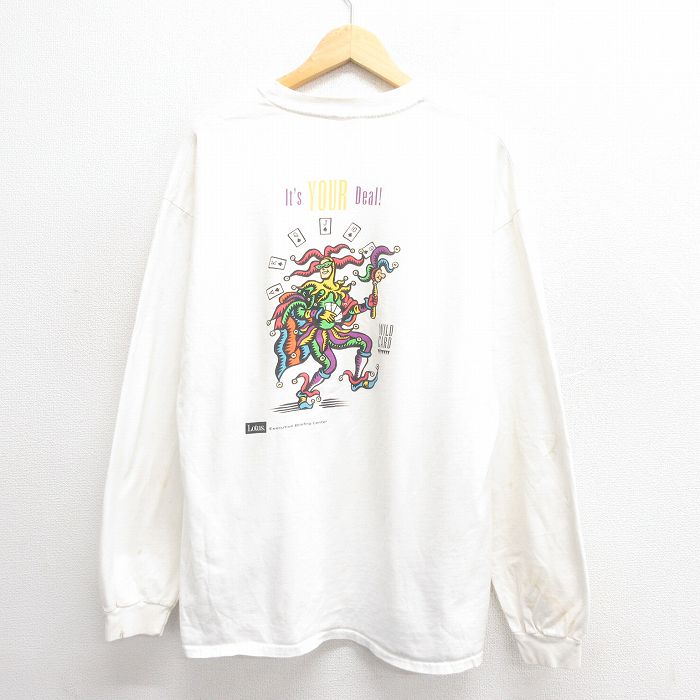 XL★古着 ヘインズ Hanes 長袖 ビンテージ Tシャツ メンズ 00年代 00s ピエロ コットン クルーネック 白 ホワイト 25jun24 中古