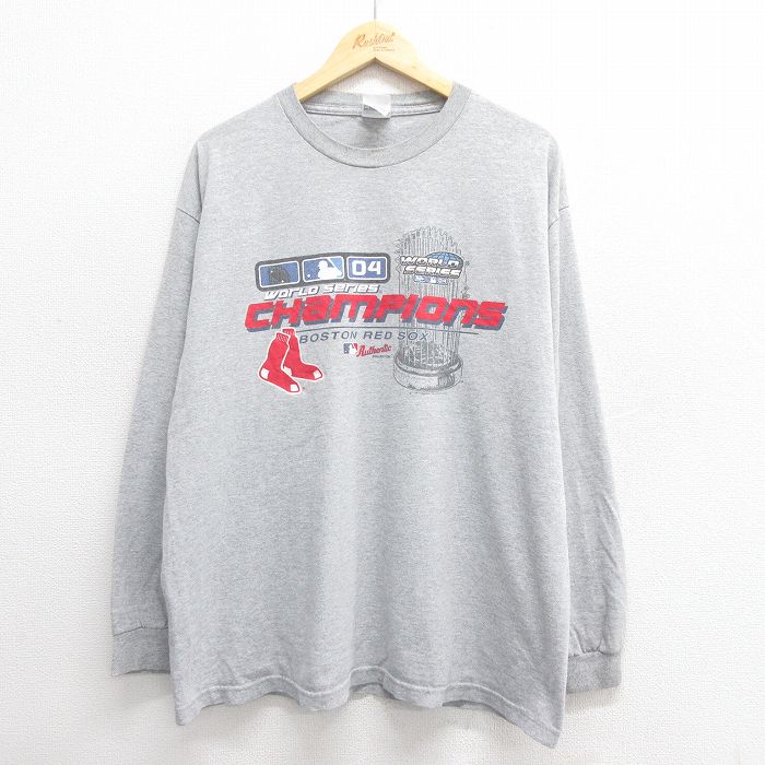 【50%OFF】XL★古着 長袖 ビンテージ Tシャツ メンズ 00年代 00s MLB ボストンレッドソックス クルーネック グレー 霜降り メジャーリーグ ベースボール 野球 25jun24 中古