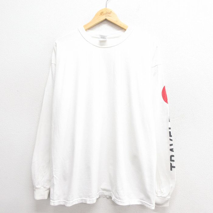 XL★古着 長袖 ビンテージ Tシャツ メンズ 00年代 00s TRAVELERS 大きいサイズ コットン クルーネック 白 ホワイト 25jun24 中古