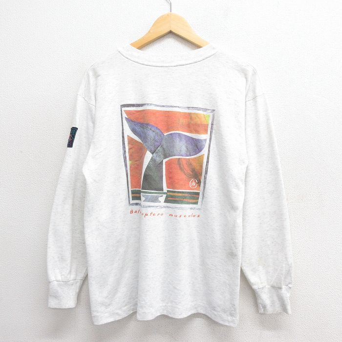 L★古着 長袖 ビンテージ Tシャツ メンズ 90年代 90s クジラ クルーネック カナダ製 グレー 霜降り 25jun24 中古