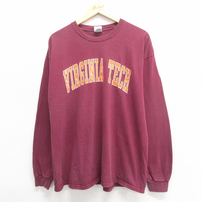 XL★古着 長袖 ビンテージ Tシャツ メンズ 00年代 00s バージニアテック コットン クルーネック エンジ 25jun24 中古
