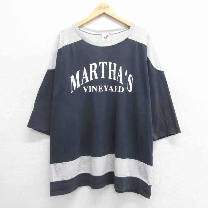 XL★古着 ARTEX 半袖 ビンテージ Tシャツ メンズ 90年代 90s VINEYARD 大きいサイズ ツートンカラー クルーネック USA製 黒 ブラック 25jun24 中古