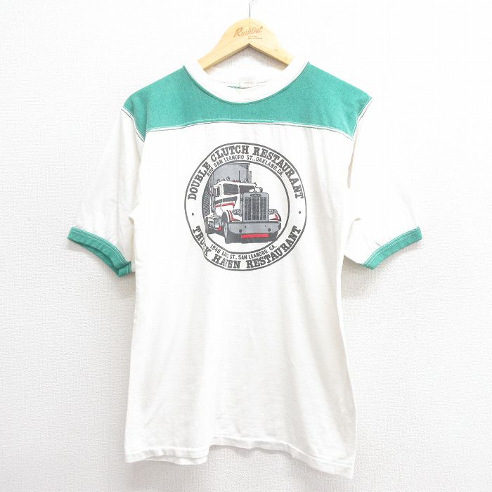 【50%OFF】M★古着 半袖 フットボール Tシャツ メンズ 80年代 80s トラック ツートンカラー USA製 白 ホワイト 25jun24 中古