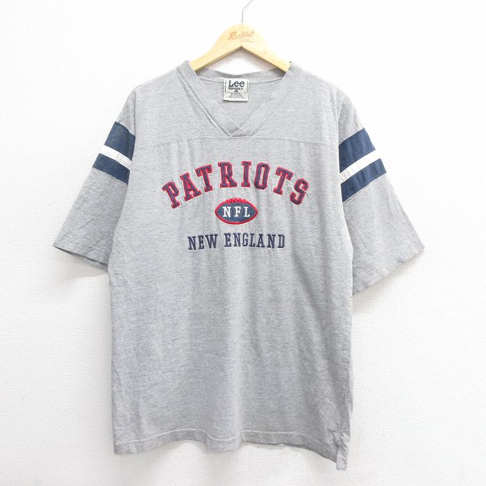 XL★古着 リー Lee 半袖 ビンテージ フットボール Tシャツ メンズ 00年代 00s NFL ニューイングランドペイトリオッツ 刺繍 Vネック グレー　霜降り アメフト スーパーボウル 25jun24 中古