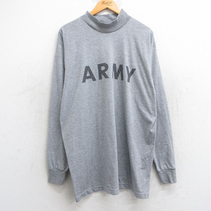 【20%OFF】XL★古着 長袖 ビンテージ Tシャツ メンズ 00年代 00s ミリタリー アーミー ARMY リフレクター ロング丈 大きいサイズ モックネック ハイネック グレー 霜降り 25jun25 中古
