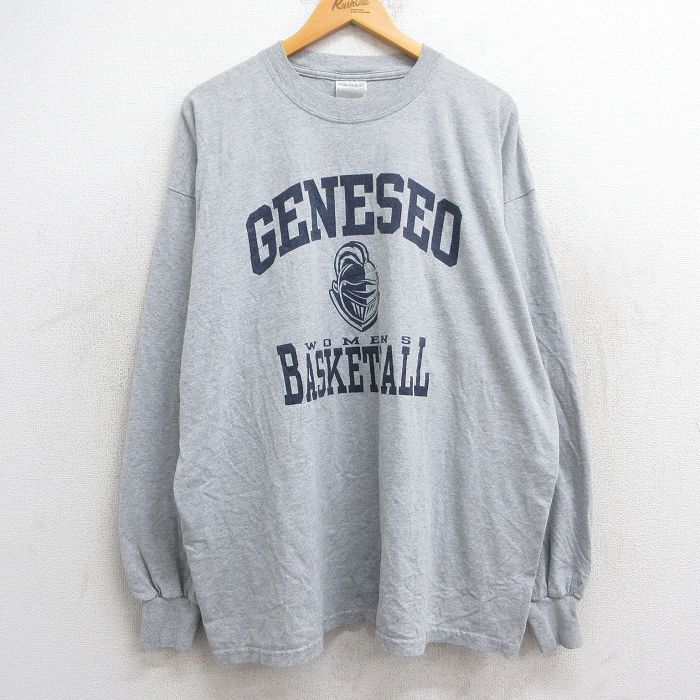 XL★古着 長袖 ビンテージ Tシャツ メンズ 00年代 00s GENESED バスケットボール 大きいサイズ クルーネック グレー 霜降り 25jun25 中古