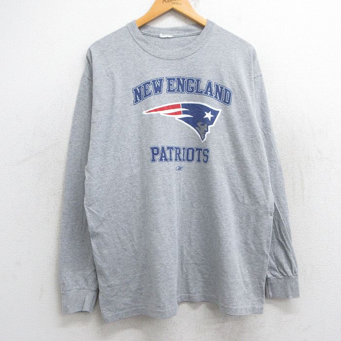 【50%OFF】XL★古着 長袖 Tシャツ メンズ NFL ニューイングランドペイトリオッツ リーボック REEBOK クルーネック グレー 霜降り アメフト スーパーボウル 25jun25 中古