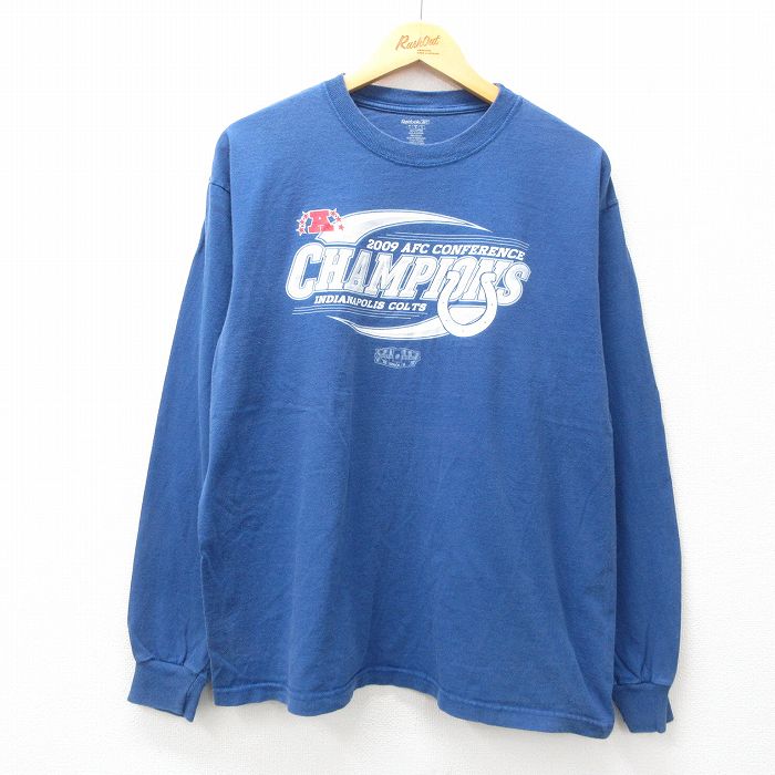 XL★古着 リーボック REEBOK 長袖 ビンテージ Tシャツ メンズ NFL インディアナポリスコルツ 大きいサイズ コットン クルーネック 青 ブルー アメフト スーパーボウル 25jun25 中古