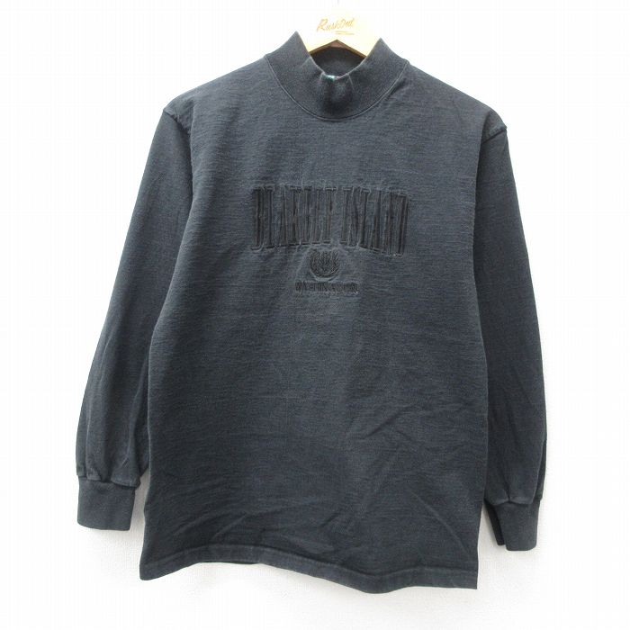 ブレイクリーアイランド 90s 長袖Tシャツ 刺繍 ブラック S | 古着