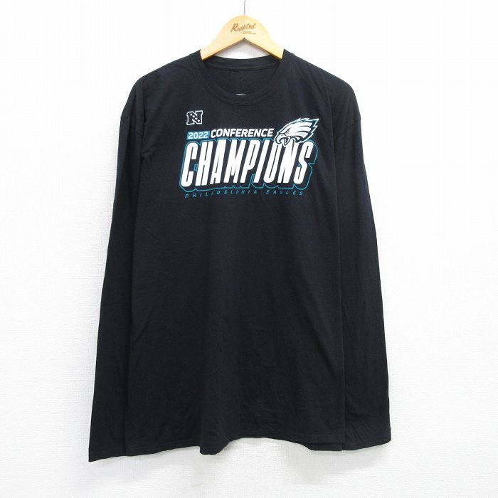 XL★古着 長袖 Tシャツ メンズ NFL フィラデルフィアイーグルス 大きいサイズ コットン クルーネック 黒 ブラック 25jun26 中古