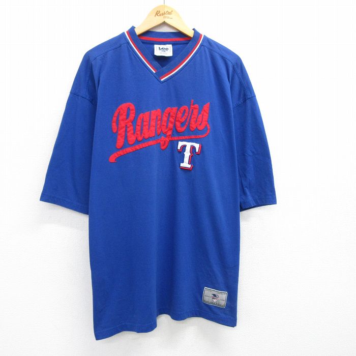 XL★古着 リー Lee 半袖 ビンテージ Tシャツ メンズ 00年代 00s MLB テキサスレンジャーズ 大きいサイズ Vネック 青 ブルー メジャーリーグ ベースボール 野球 25jun26 中古