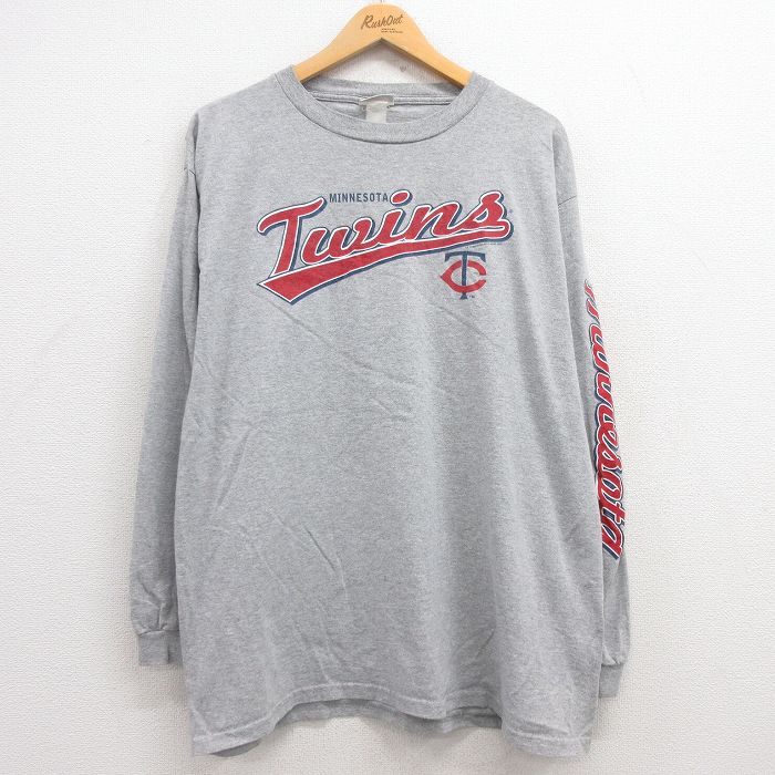 【20%OFF】XL★古着 長袖 ビンテージ Tシャツ メンズ 00年代 00s MLB ミネソタツインズ クルーネック グレー 霜降り メジャーリーグ ベースボール 野球 25jun27 中古
