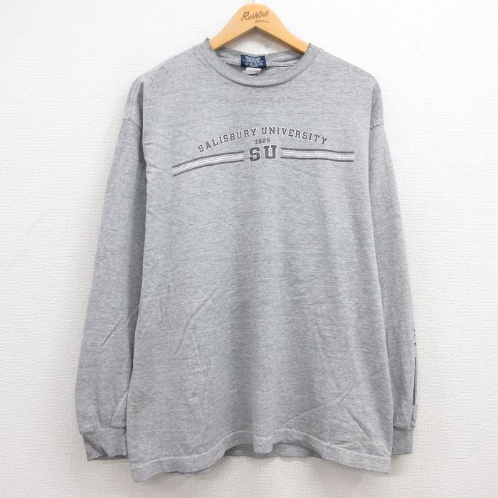 L★古着 ジャンスポーツ 長袖 ビンテージ Tシャツ メンズ 00年代 00s ソールズベリー 大学 クルーネック グレー 霜降り 25jun27 中古