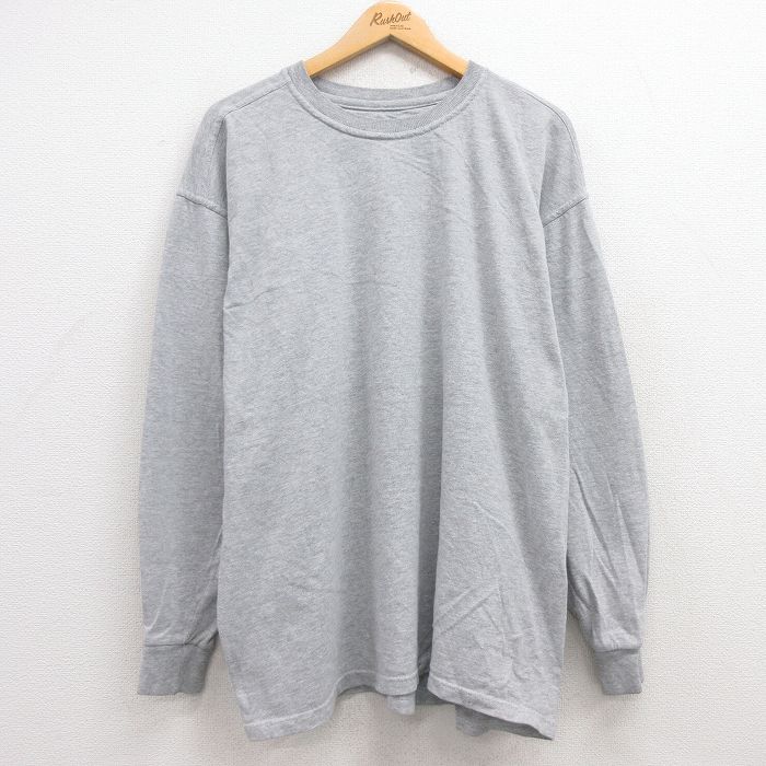 XL★古着 長袖 Tシャツ メンズ 無地 大きいサイズ クルーネック グレー 霜降り 25jun27 中古