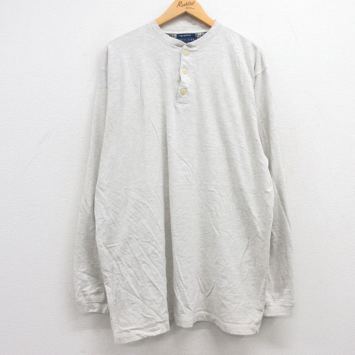 XL★古着 長袖 ビンテージ Tシャツ メンズ 00年代 00s 無地 大きいサイズ ヘンリーネック 薄グレー 霜降り 25jun27 中古