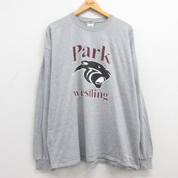 【50%OFF】XL★古着 長袖 ビンテージ Tシャツ メンズ 00年代 00s park レスリング 大きいサイズ クルーネック グレー 霜降り 25jun27 中古