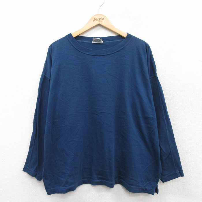 【20%OFF】XL★古着 長袖 ビンテージ Tシャツ メンズ 90年代 90s 無地 大きいサイズ コットン クルーネック 紺 ネイビー 25jun27 中古