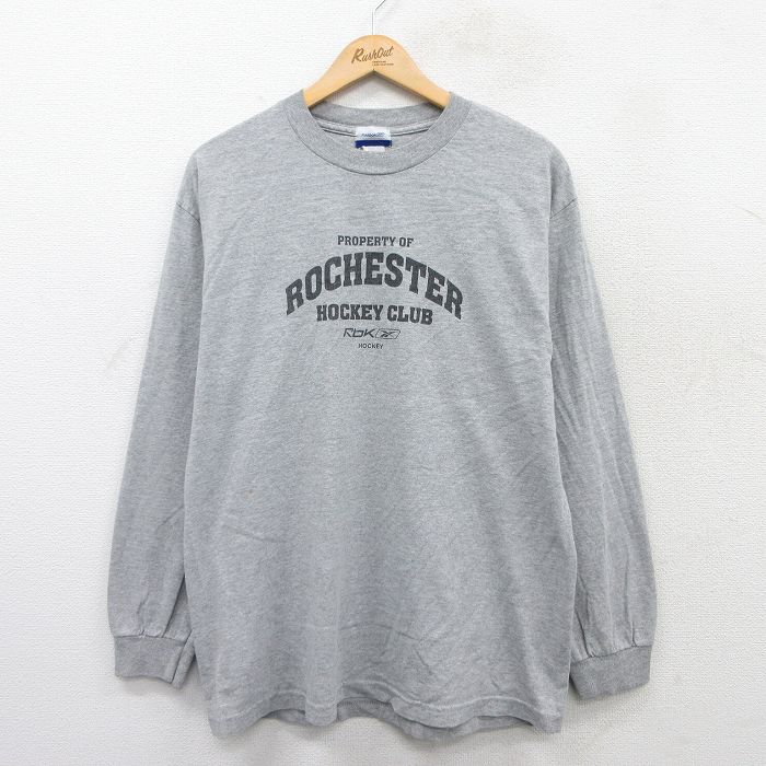 XL★古着 リーボック REEBOK 長袖 ビンテージ Tシャツ メンズ 00年代 00s ROCHESTER クルーネック グレー 霜降り 25jun27 中古