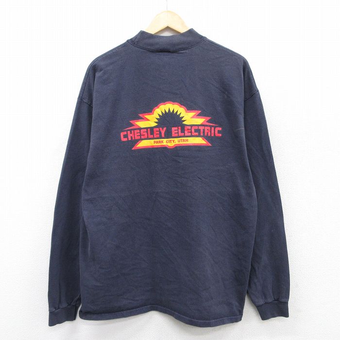 XL★古着 長袖 Tシャツ メンズ CHESLEY ELECTRIC 大きいサイズ コットン モックネック ハイネック 紺 ネイビー 25jun27 中古