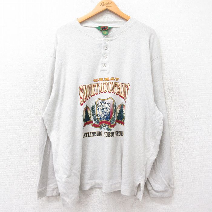 XL★古着 ボストントレーダース 長袖 ビンテージ Tシャツ メンズ 00年代 00s グレートスモーキーマウンテンズ 大きいサイズ コットン ヘンリーネック 薄グレー 霜降り 【spe】 25jun27 中古