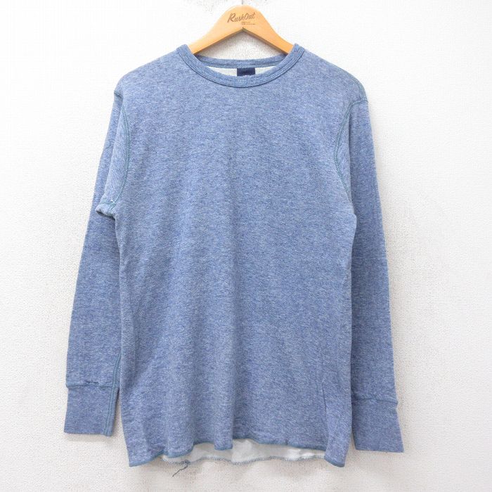 M★古着 デュオフォールド 長袖 ビンテージ サーマル Tシャツ メンズ 90年代 90s 無地 クルーネック USA製 薄紺 ネイビー 霜降り 25jun27 中古