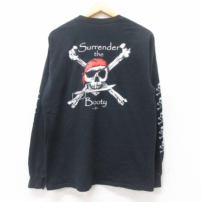 L★古着 長袖 ビンテージ Tシャツ メンズ 00年代 00s スカル Surrender the Booty コットン クルーネック 黒 ブラック 25jun27 中古