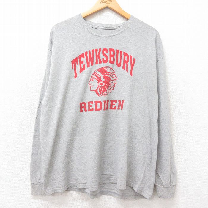 XL★古着 チャンピオン champion 長袖 Tシャツ メンズ TEWKSBURY インディアンヘッド クルーネック グレー 霜降り 25jun27 中古