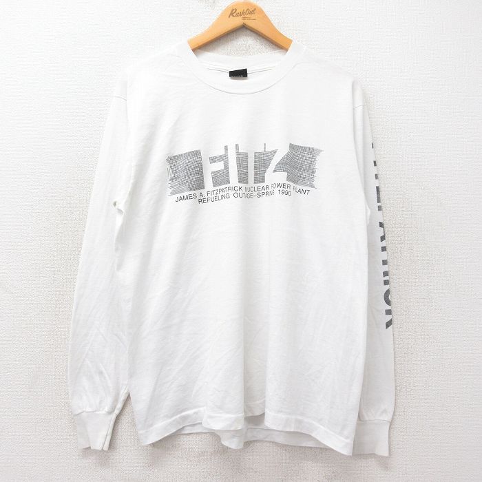 XL★古着 スクリーンスターズ 長袖 ビンテージ Tシャツ メンズ 90年代 90s FITZ PATRICK クルーネック USA製 白 ホワイト 25jun27 中古