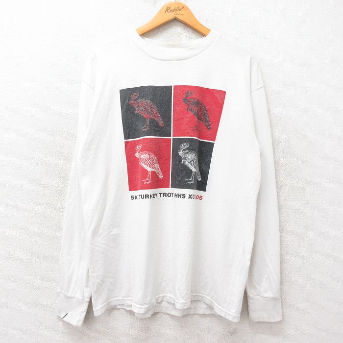 XL★古着 長袖 ビンテージ Tシャツ メンズ 00年代 00s 5K ターキー 企業広告 コットン クルーネック 白 ホワイト 25jun27 中古