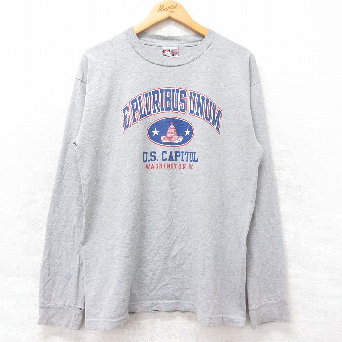 L★古着 長袖 ビンテージ Tシャツ メンズ 90年代 90s US CAPITOL クルーネック USA製 グレー 霜降り 25jun27 中古