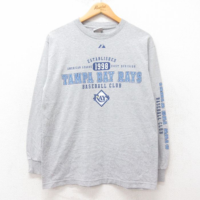 M★古着 マジェスティック 長袖 ビンテージ Tシャツ メンズ 00年代 00s MLB タンパベイレイズ クルーネック グレー 霜降り メジャーリーグ ベースボール 野球 25jun27 中古