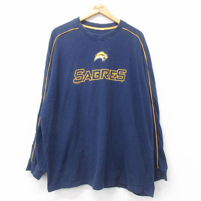 XL★古着 長袖 ビンテージ Tシャツ メンズ 00年代 00s NHL バッファローセイバーズ 大きいサイズ クルーネック 紺他 ネイビー アイスホッケー 25jun28 中古