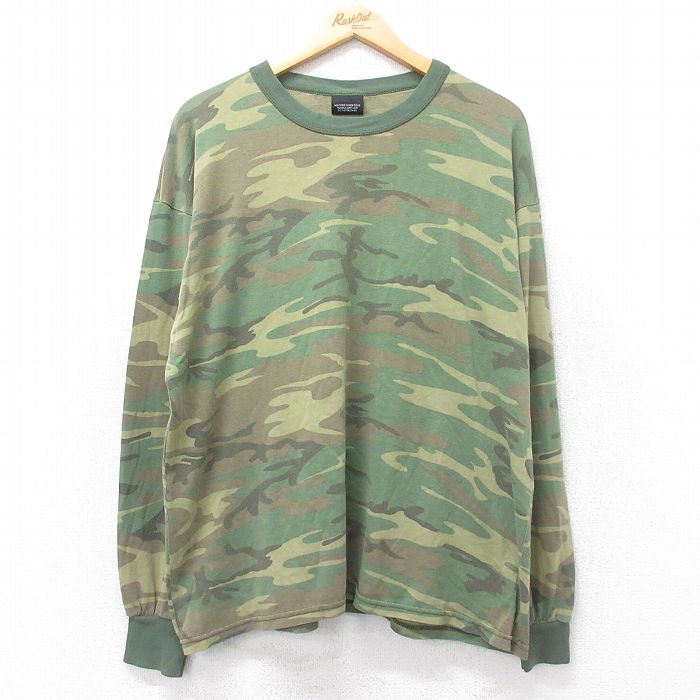XL★古着 長袖 ビンテージ Tシャツ メンズ 00年代 00s ウッドランドカモ 大きいサイズ クルーネック 緑 グリーン 迷彩 25jun28 中古