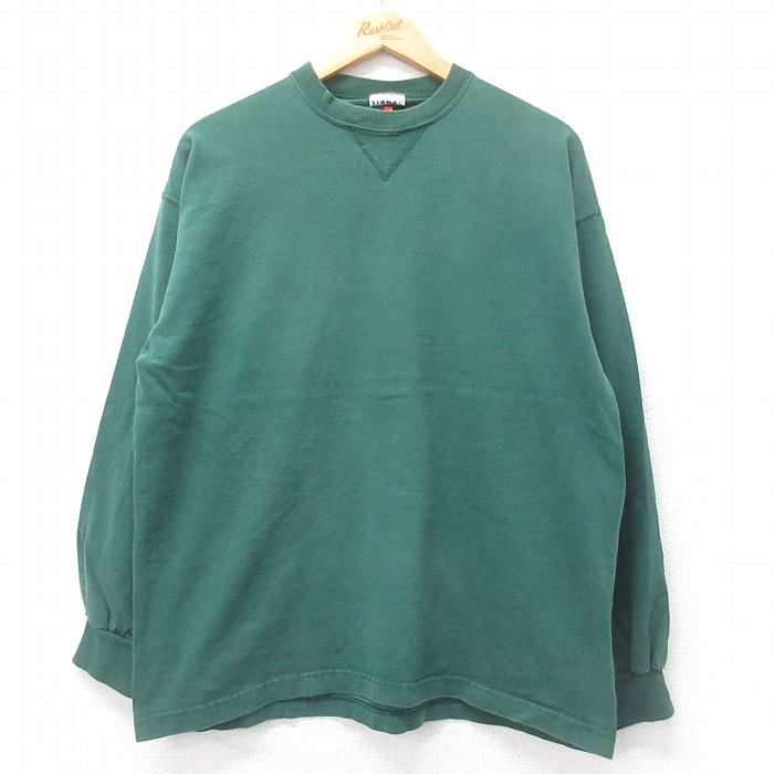 XL★古着 長袖 ビンテージ Tシャツ メンズ 90年代 90s 無地 コットン クルーネック USA製 緑 グリーン 【spe】 25jun28 中古