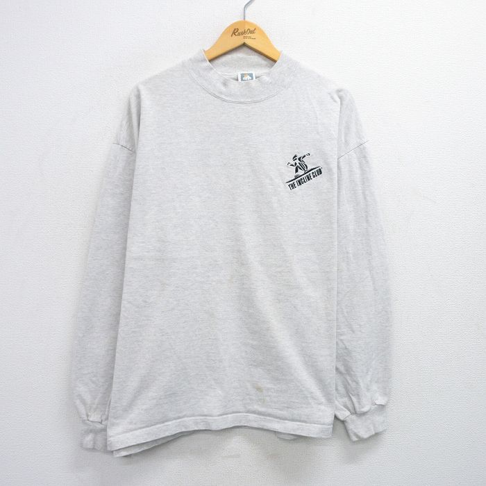 XL★古着 長袖 ビンテージ Tシャツ メンズ 90年代 90s INCLINE CLUB 大きいサイズ モックネック ハイネック USA製 薄グレー 霜降り 25jun28 中古
