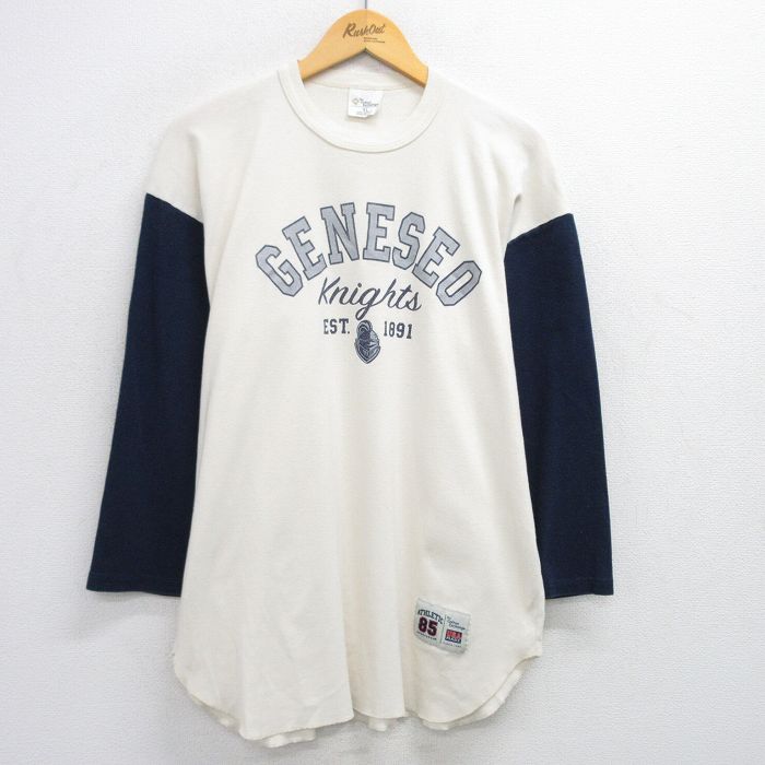 XL★古着 7分袖 ビンテージ Tシャツ メンズ 90年代 90s GENESEO 大きいサイズ コットン クルーネック USA製 生成り他 25jun28 中古 7分丈 七分丈 七分袖
