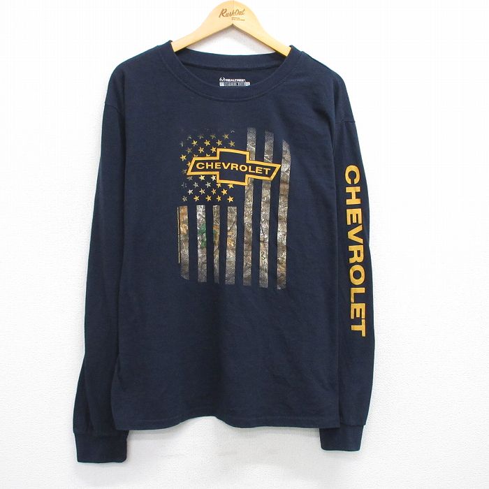 XL★古着 長袖 Tシャツ メンズ シボレー 大きいサイズ クルーネック 紺 ネイビー 25jun28 中古