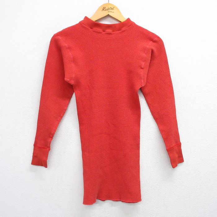 XL★古着 長袖 ビンテージ サーマル Tシャツ メンズ 80年代 80s 無地 赤系 レッド 25jun28 中古