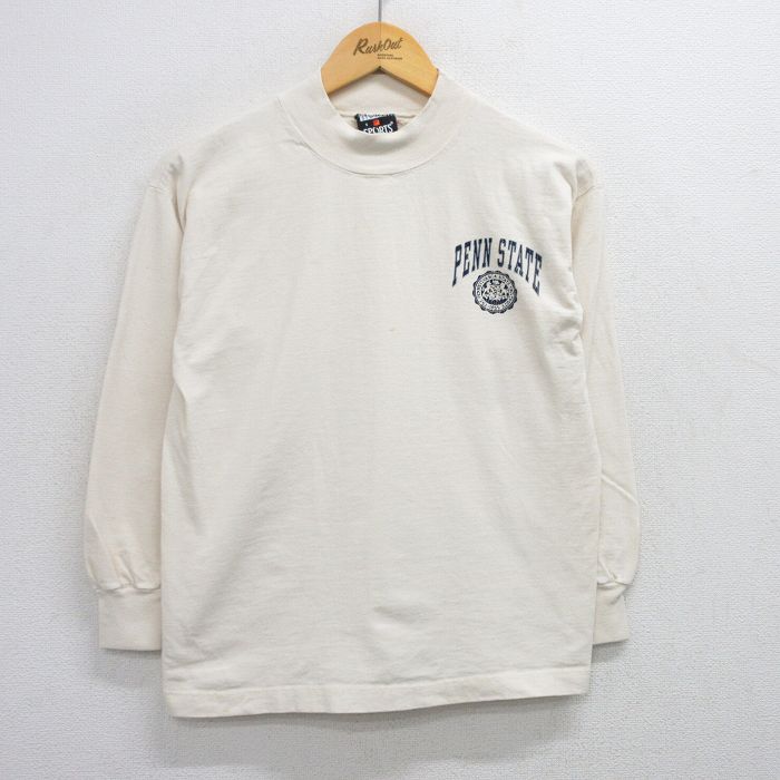 M★古着 長袖 ビンテージ Tシャツ メンズ 90年代 90s PENN STATE カレッジ コットン モックネック ハイネック 生成り 25jun28 中古