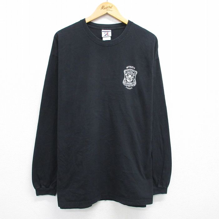 【50%OFF】XL★古着 ジャージーズ 長袖 ビンテージ Tシャツ メンズ 00年代 00s DETROIT POLICE 黒 ブラック 25jun28 中古