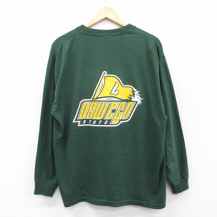 XL★古着 ジャージーズ 長袖 ビンテージ Tシャツ メンズ 00年代 00s OSWEGO STATE 大きいサイズ コットン クルーネック 緑 グリーン 25jun30 中古