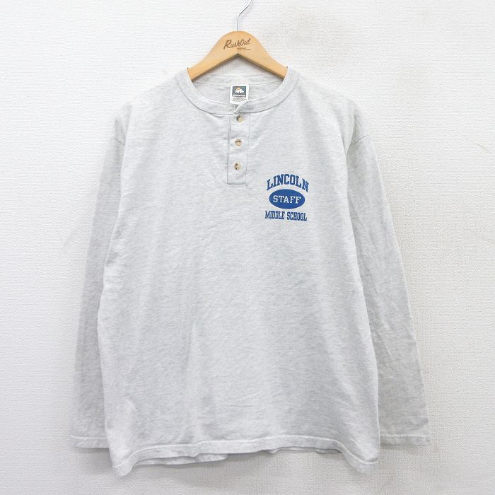 XL★古着 長袖 ビンテージ Tシャツ メンズ 00年代 00s LINCOLN ヘンリーネック 薄グレー 霜降り 25jun30 中古