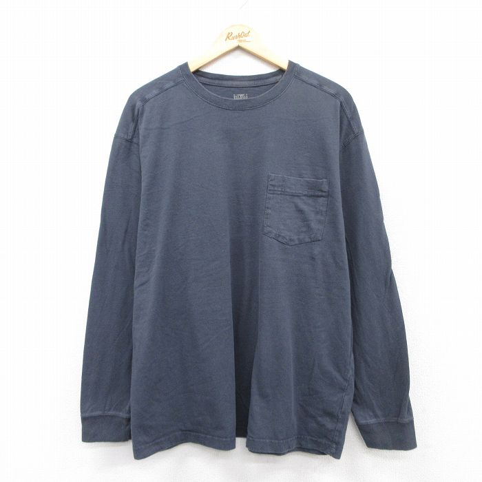 XL★古着 レッドヘッド 長袖 Tシャツ メンズ 無地 胸ポケット付き 大きいサイズ コットン クルーネック 紺 ネイビー 25jun30 中古