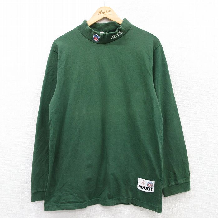 【20%OFF】L★古着 長袖 ビンテージ Tシャツ メンズ 00年代 00s NFL ニューヨークジェッツ コットン モックネック ハイネック カナダ製 緑 グリーン アメフト スーパーボウル 25jul01 中古