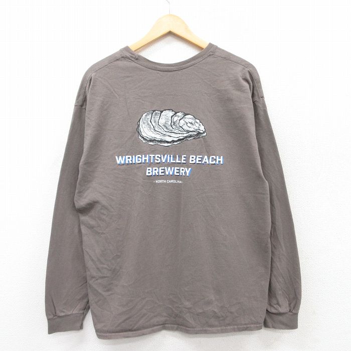 XL★古着 長袖 Tシャツ メンズ WRIGHTSVILLE BEACH クルーネック 茶 ブラウン 25jul01 中古