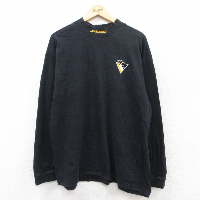 XL★古着 スターター STARTER 長袖 ビンテージ Tシャツ メンズ 00年代 00s NHL ピッツバーグペンギンズ コットン クルーネック 黒 ブラック アイスホッケー 25jul01 中古