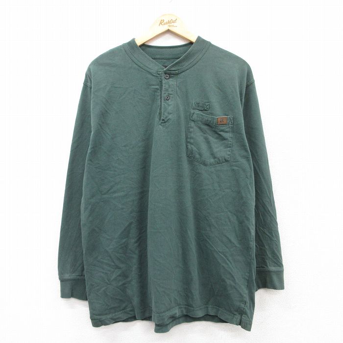 【50%OFF】XL★古着 ラングラー Wrangler 長袖 Tシャツ メンズ 胸ポケット付き 大きいサイズ ヘンリーネック 緑 グリーン 25jul01 中古